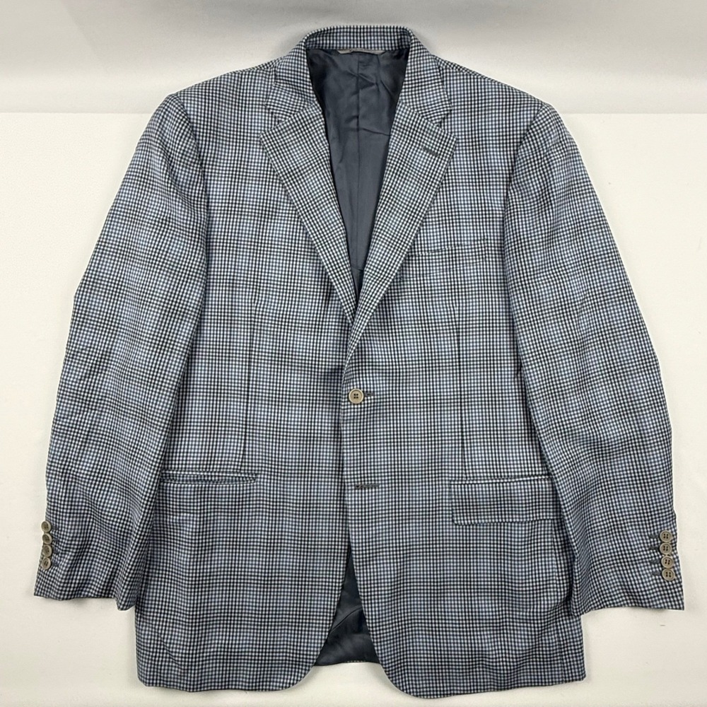 Canali 1934 Mens Blue Grey Wool Micro Check Sport Coat Blazer Italy 42R L13290